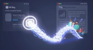 Ilustração de um funil de email marketing para blogs, mostrando a transformação de leitores em assinantes e clientes fiéis.