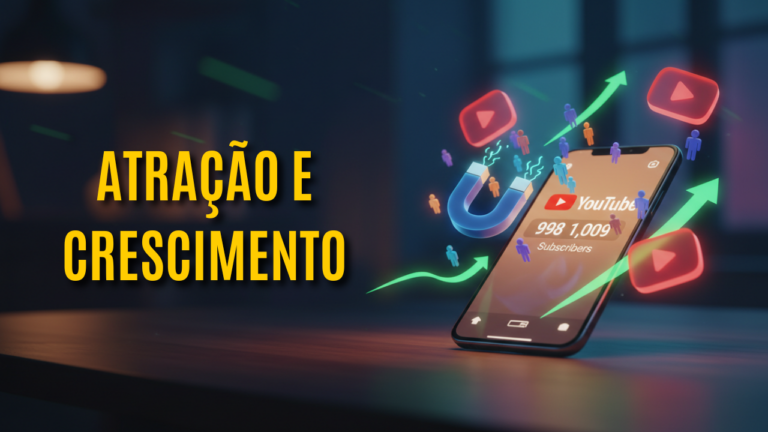 Smartphone exibindo um contador de inscritos do YouTube subindo rapidamente, ilustrando como ganhar inscritos no YouTube de forma estratégica.