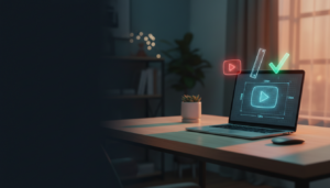 Notebook exibindo um projeto de capa de vídeo com réguas digitais, ilustrando qual o tamanho de uma thumbnail do YouTube.